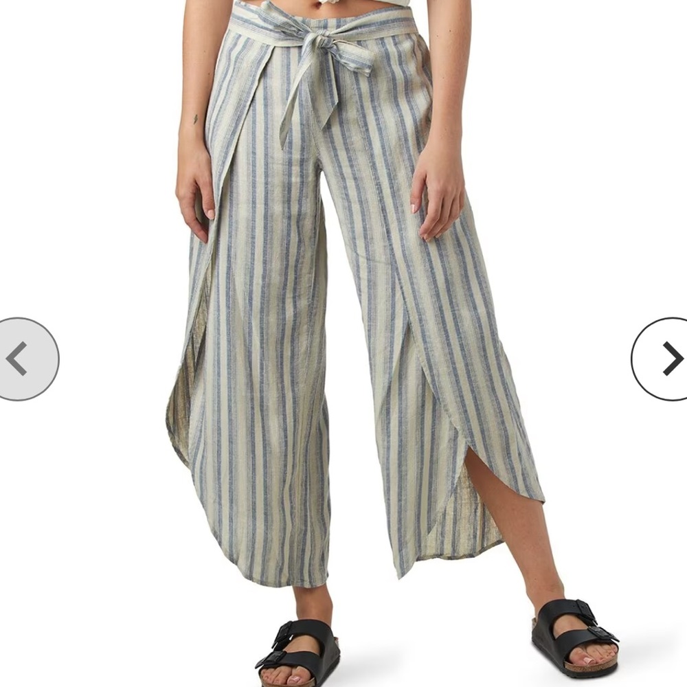 Patagonia Garden Island Blue & Tan Striped Pants Large